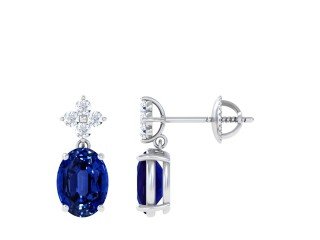 Get 2.10cttw of Oval Cut Blue Sapphire Earrings with Round Diamonds At GemsNY