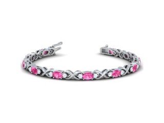 Purchase a Pink Sapphire Oval Diamond Tennis Bracelet (4.51 Carats)