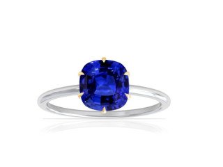 Shop Petite Two Tone Cushion Blue Sapphire Solitaire Ring in 14K White Gold