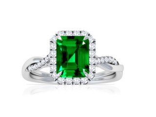 Purchase AAAA 1.86 Emerald Cut Emerald Halo Engagement Ring - Christmas Sale