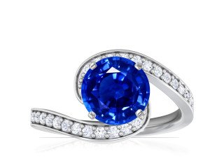 Shop 1.79 cttw Round Untreated Blue Sapphire Bypass Ring with Pave Set Diamonds