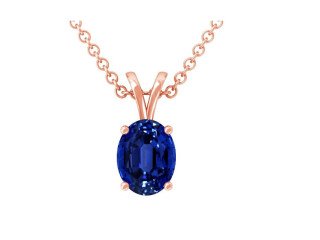 Shop 14K Rose Gold Oval Cut Blue Sapphire Solitaire Pendant - GemsNY Deals