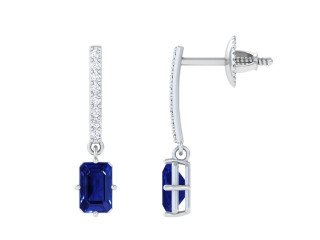 Buy Emerald Cut Blue Sapphire Dangling Gem Stone Earrings (1.53 Carats)