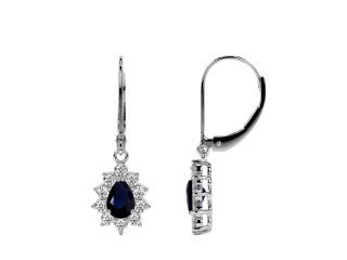 Blue Sapphire Earrings of 1.6 carats With Round Shape Diamonds