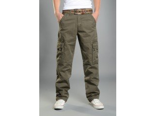 Men Cargo Pants Regular Cotton Trousers