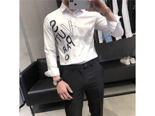 Letter Printed Men Casual Shirts