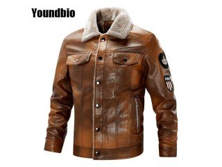 Buy Fleece Leather Jacket Motorcycle Coat